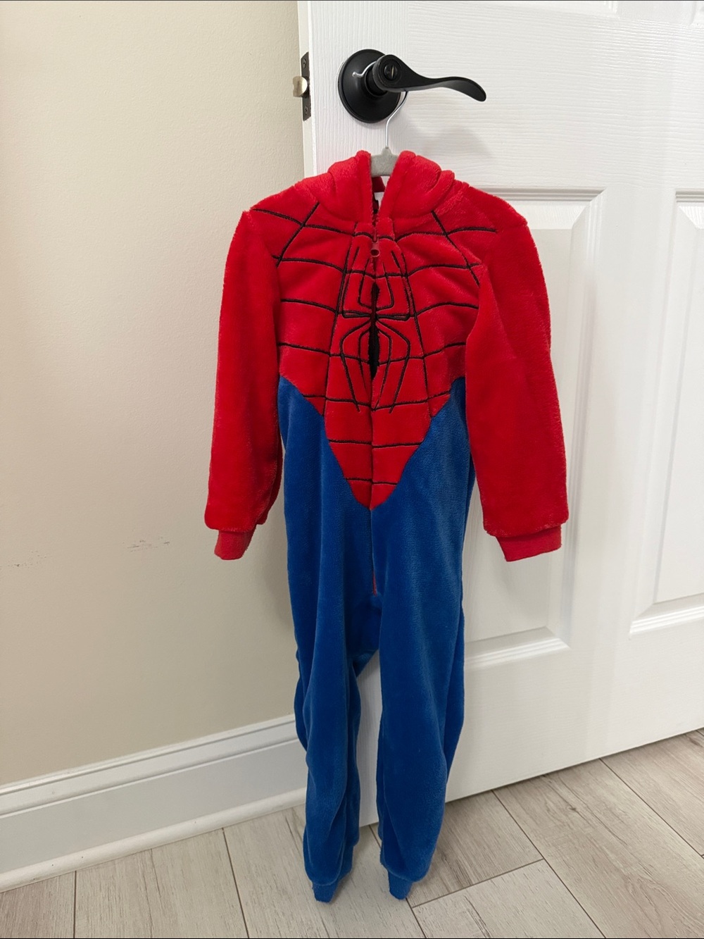 Kids Red and Blue Spider Man Themed Fleece Hooded Costume Onesie